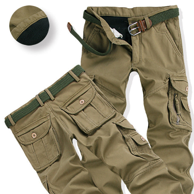 Men’s Winter Pant Thick Warm Cargo Pant Casual Fleece Pocket Fur Trouser Plus Size Brushed Fashion Loose Baggy Joger Worker Male