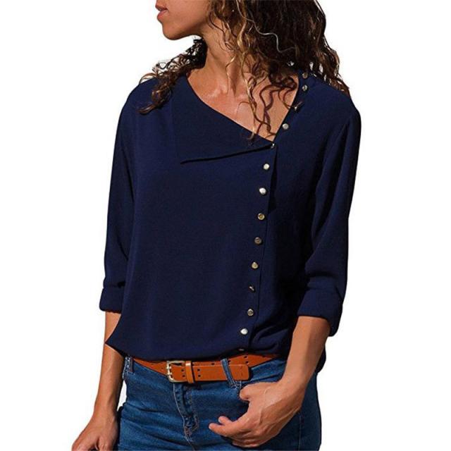 Women Tops And Blouses 2022 Fashion Long Sleeve Skew Collar Chiffon Blouse Casual Tops Plus Size Elegent Work Wear Shirt