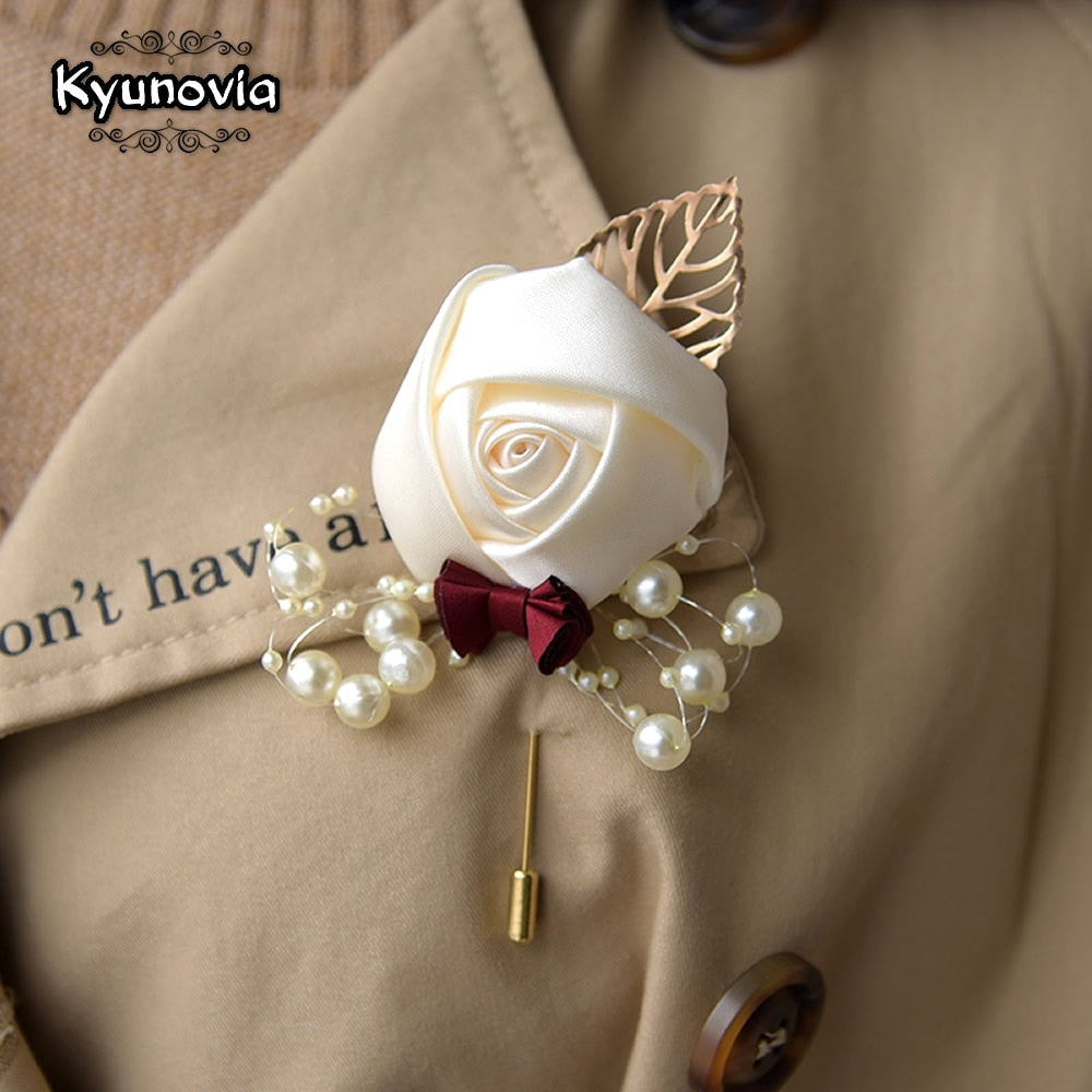 Kyunovia Wedding Corsage Flower Brooch Groomsmen