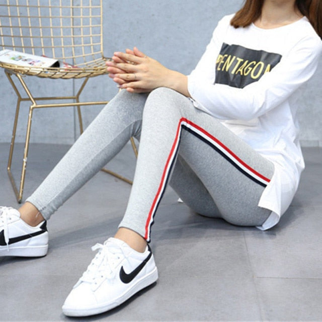 High Waist Cotton Slide Stripes Fitness Ladies Leggings