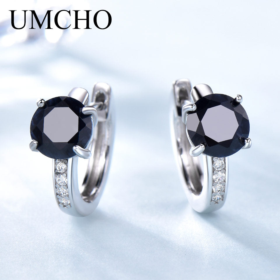 C2C Natural Sapphire 100% Real 925 Sterling Silver Ladies Earrings