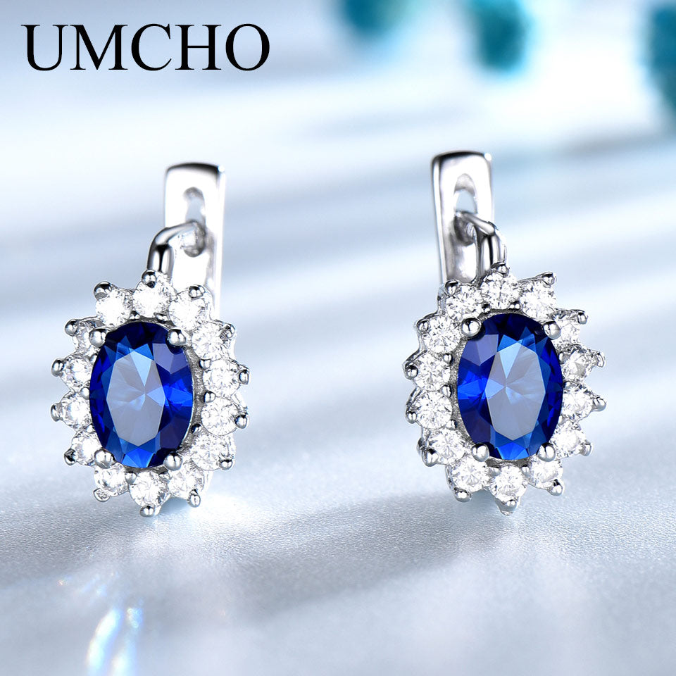C2C Solid 925 Sterling Silver Gemstone Clip with Blue Sapphire Ladies Earrings